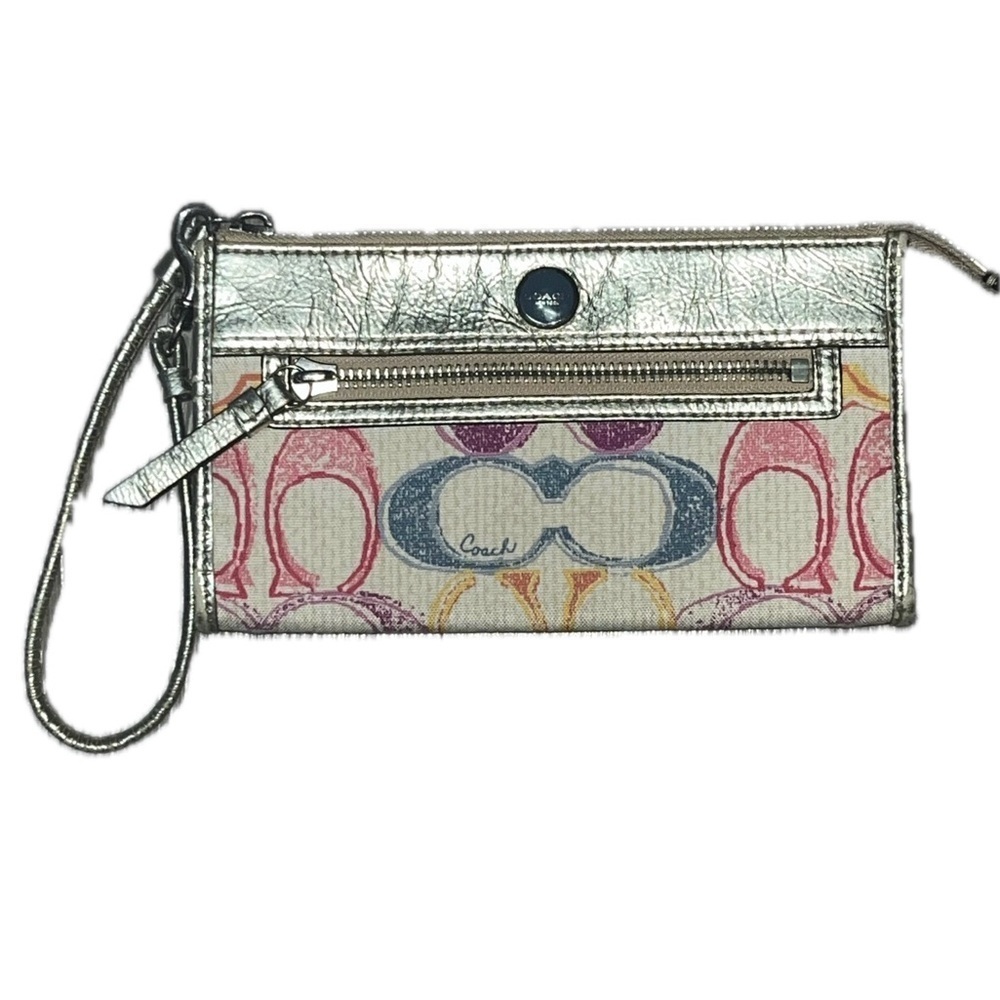 Coach Poppy Dream Graffiti Fabric Metallic Gold Leather Wristlet Wallet - RARE! - Picture 3 of 11